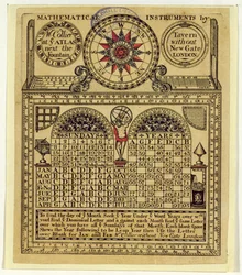 Handelskarte von W. Collier, Hersteller von mathematischen Instrumenten, 1731